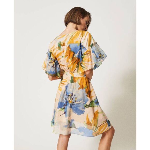 NWT TWINSET Actitude Hamal Cotton Muslin Wrap Style Watercolor Dress XS - Picture 5 of 16